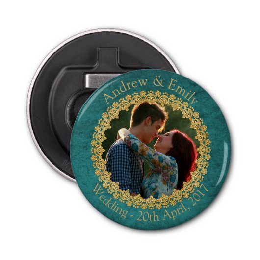 アクアマリンと金ゴールド 栓抜き (正面)