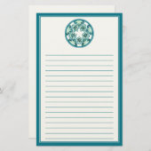 アクアマリンによって並べられる花柄のタイルの文房具 便箋 (正面/裏面)