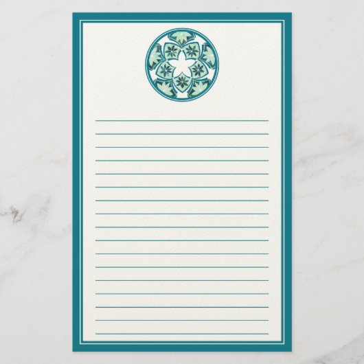 アクアマリンによって並べられる花柄のタイルの文房具 便箋 (正面)