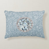 アクアマリンのフェイクなグリッター及び宝石 アクセントクッション (正面)