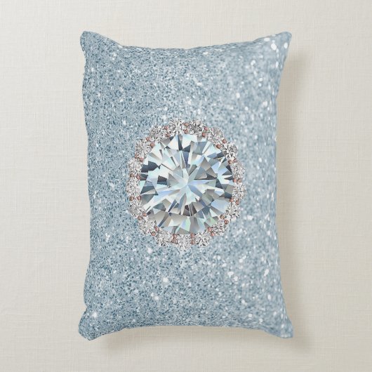 アクアマリンのフェイクなグリッター及び宝石 アクセントクッション (正面(垂直))
