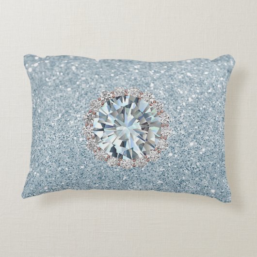 アクアマリンのフェイクなグリッター及び宝石 アクセントクッション (裏面)