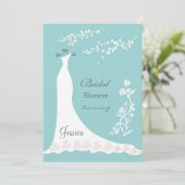 アクアマリンのブライダルシャワーの白いウェディングドレス 招待状 (スタンド正面)