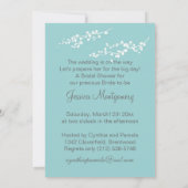 アクアマリンのブライダルシャワーの白いウェディングドレス 招待状 (裏面)