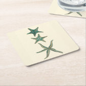 アクアマリンの三重のヒトデ スクエアペーパーコースター (アングル)