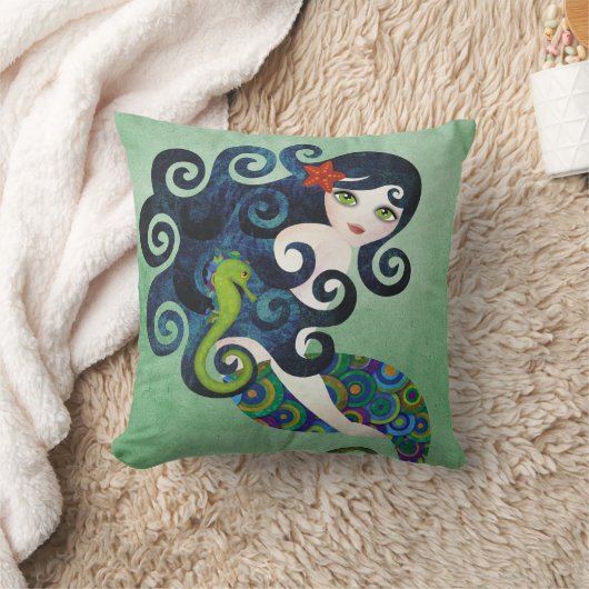 アクアマリンの人魚のアメリカ人のMoJoの枕 クッション (ブランケット)