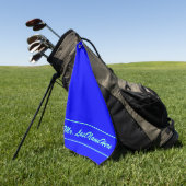 アクアマリンの原稿そっくりの名前の青い背景 ゴルフタオル (グリーン)