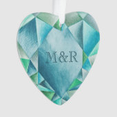 アクアマリンの水彩ハートがとってもキュートなバレンタインデー オーナメント (正面)