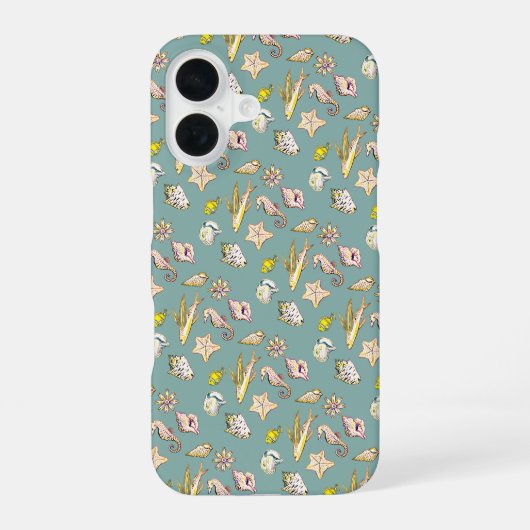 アクアマリンの海の生き物 iPhone 16ケース (裏面)