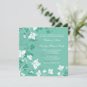 アクアマリンの白い花柄の渦巻の結婚式招待状 招待状 (スタンド正面)