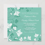 アクアマリンの白い花柄の渦巻の結婚式招待状 招待状 (正面)