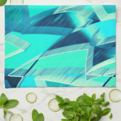 アクアマリンの背景にドリジルが付いたシアンのトラック キッチンタオル (折り畳み)