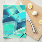 アクアマリンの背景にドリジルが付いたシアンのトラック キッチンタオル (四つ折り)