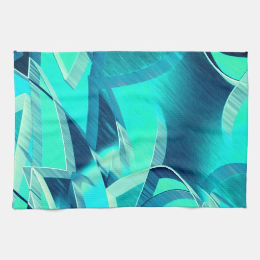 アクアマリンの背景にドリジルが付いたシアンのトラック キッチンタオル (横)