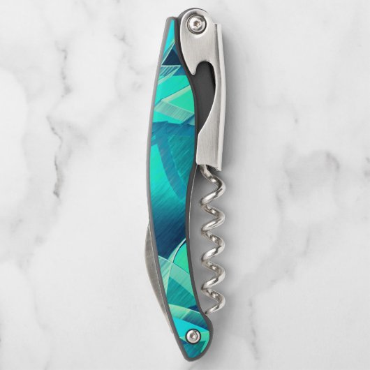 アクアマリンの背景にドリジルが付いたシアンのトラック ソムリエナイフ (裏面)