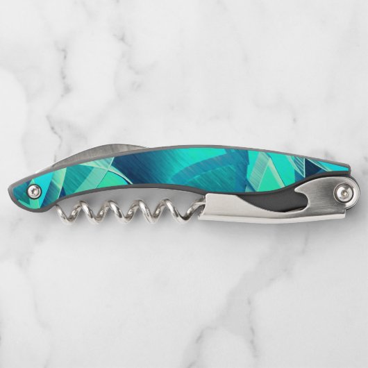 アクアマリンの背景にドリジルが付いたシアンのトラック ソムリエナイフ (裏面)