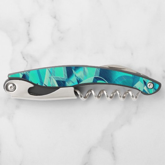 アクアマリンの背景にドリジルが付いたシアンのトラック ソムリエナイフ (正面)