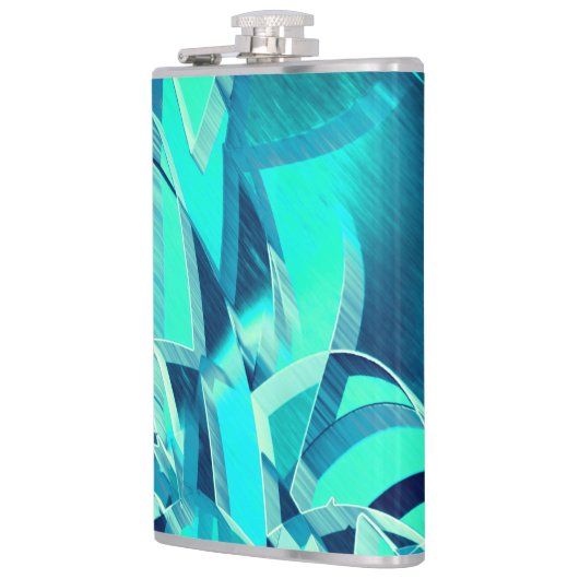 アクアマリンの背景にドリジルが付いたシアンのトラック フラスク (左)