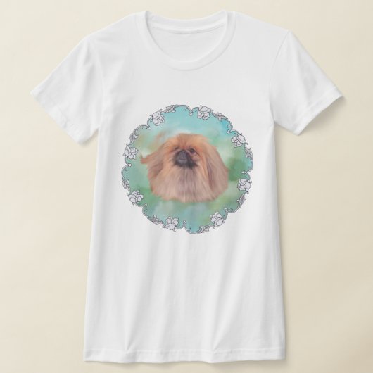 アクアマリンの背景のペキニーズ Tシャツ (レイダウン)