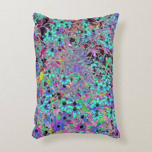 アクアマリンの花サイケデリック付き紫色の庭園 アクセントクッション (正面(垂直))