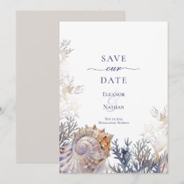 アクアマリンの貝殻とサンゴのウェディング セーブ・ザ・デート