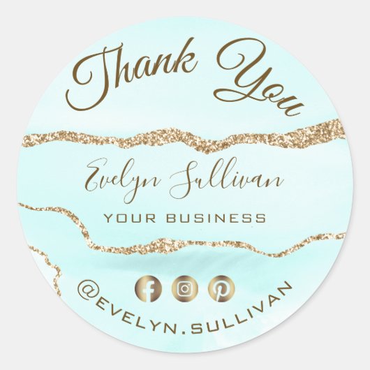 アクアマリンアゲートありがとうステッカー ラウンドシール (正面)