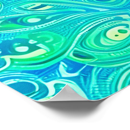 アクアマリンアラベスクボヘミアンパターン ポスター (角)