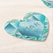 アクアマリンウォーターカラーハートかわいいバレンタインデー ペーパーコースター (アングル)