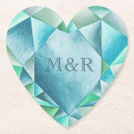 アクアマリンウォーターカラーハートかわいいバレンタインデー ペーパーコースター