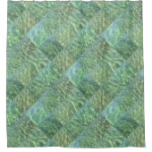 アクアマリンウォーターダイヤモンドパッチワークボホシック シャワーカーテン (正面)