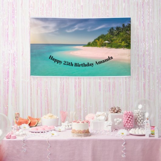 アクアマリンオーシャントロピカルビーチシーンの誕生日 横断幕 (パーティー)