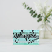 アクアマリングリーンブルーグリッターブラシストロークストライプ 予約カード (スタンド正面)