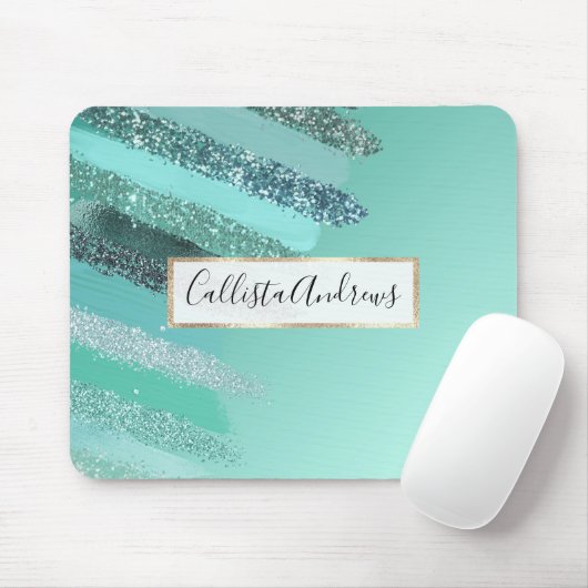 アクアマリングリーンブルーグリッターブ絵を描ラストローク マウスパッド (マウス)