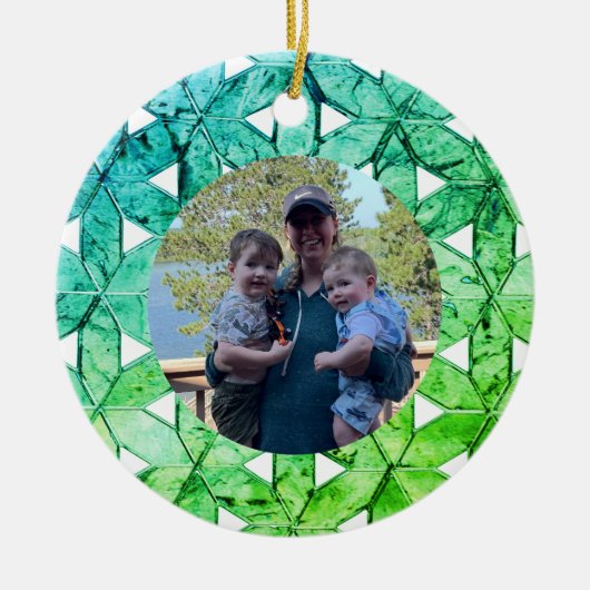 アクアマリングリーンモザイク |生命の花 セラミックオーナメント (正面)