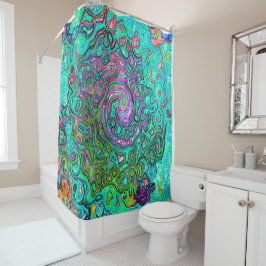 アクアマリングルーヴィ抽象芸術レトロ液スワール シャワーカーテン