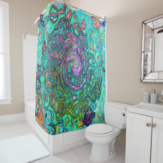 アクアマリングルーヴィ抽象芸術レトロ液スワール シャワーカーテン (インサイチュ)
