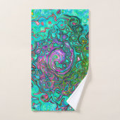 アクアマリングルーヴィ抽象芸術レトロ液スワール バスタオルセット (ハンドタオル)