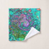 アクアマリングルーヴィ抽象芸術レトロ液スワール バスタオルセット (ウォッシュタオル)