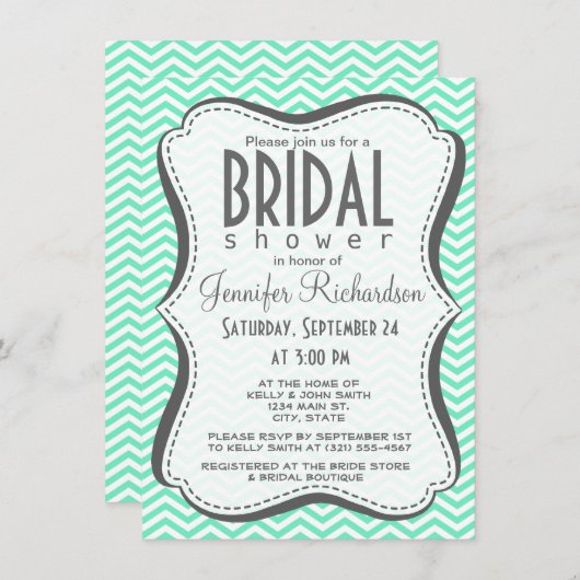 アクアマリンシェブロン;ジグザグ 招待状 (正面/裏面)