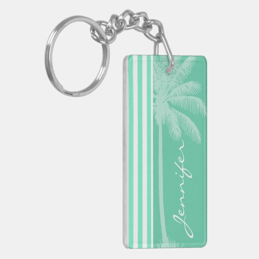アクアマリンシーホムグリーンストライプレトロ;パームツリー キーホルダー (正面左)