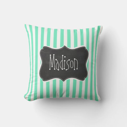 アクアマリンシーホムグリーンストライプ;黒板の外観 クッション (正面)