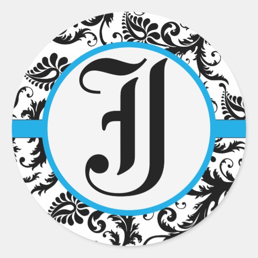 アクアマリンダマスクモノグラム結婚式用シール ラウンドシール (正面)