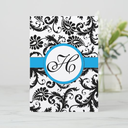 アクアマリンダムスクスワーズ結婚式招待状 招待状 (スタンド正面)