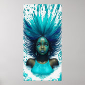 アクアマリンティール(緑がかった色)ウォーターファンタジーアフリカンガール ポスター (正面)
