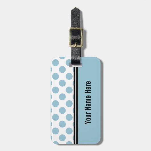 アクアマリンブルーとホワイト水玉模様ラゲージタグ ラゲッジタグ (正面縦)