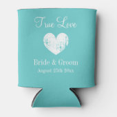 アクアマリンブルーとホワイト結婚のテーマクーラー 缶クーラー (正面)