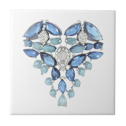 アクアマリンブルーシルバーダイヤモンドハートラブ タイル (正面)