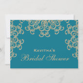 アクアマリンブルー及び金ゴールドインディアンブライダルシャワー 招待状 (裏面)