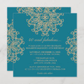 アクアマリンブルー及び金ゴールドインディアン誕生日 招待状 (正面/裏面)