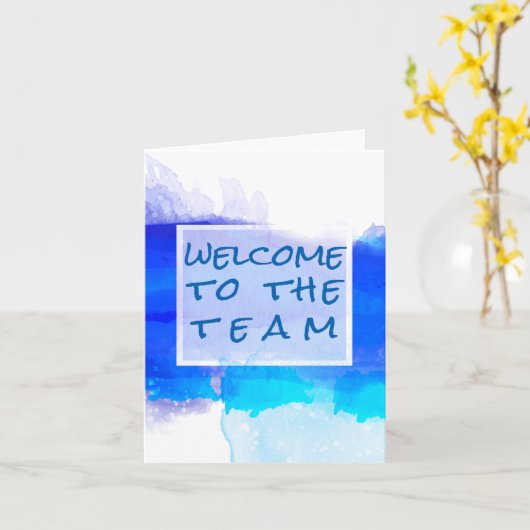 アクアマリンブルー水彩抽象芸術へようこそ カード (黄色い花)